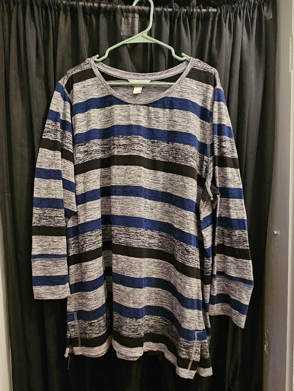 CJ Banks Blue Black Gray Striped Tunic